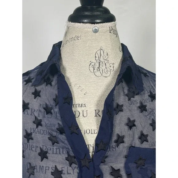 Diane von Furstenberg Lorelei Blue Star Print Sheer Chiffon Blouse Women's Sz 2 - Picture 5 of 14